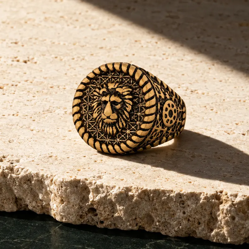 Akitsune Imperator Ring Antikgold | Löwenkopf-Ring aus Edelstahl
