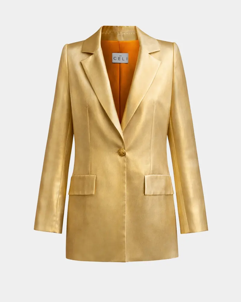 ALINE CELI COUTURE Blazer Jardin du Soleil – Seidentaft Goldknopf