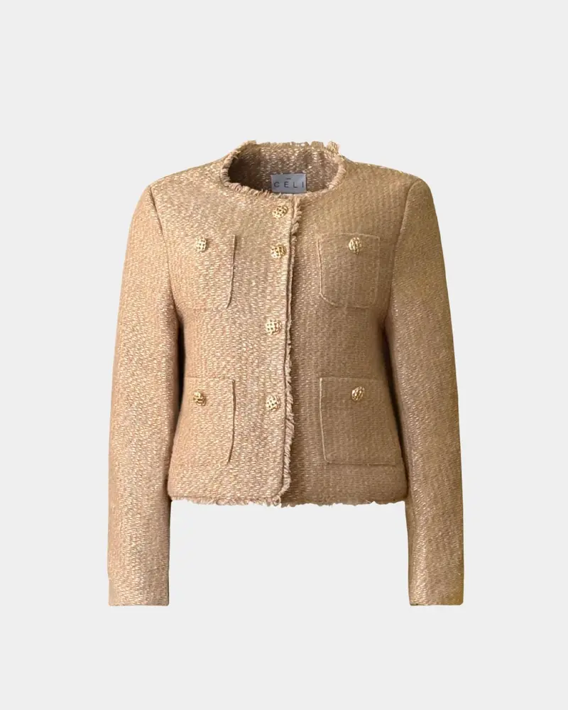 ALINE CELI COUTURE Damenjacke Metallischer Jacquard Braun-Gold
