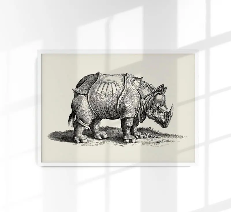 Antique Rhino Poster – Vintage Illustration Fine Art Print