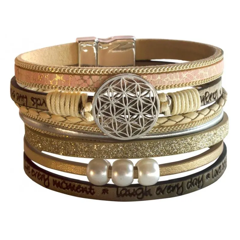 Armband aus Kunstleder 'Blume des Lebens' beige