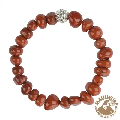 Armband Jaspis (rot) 10mm Nuggets, Cubic Zirkonia-Kugel