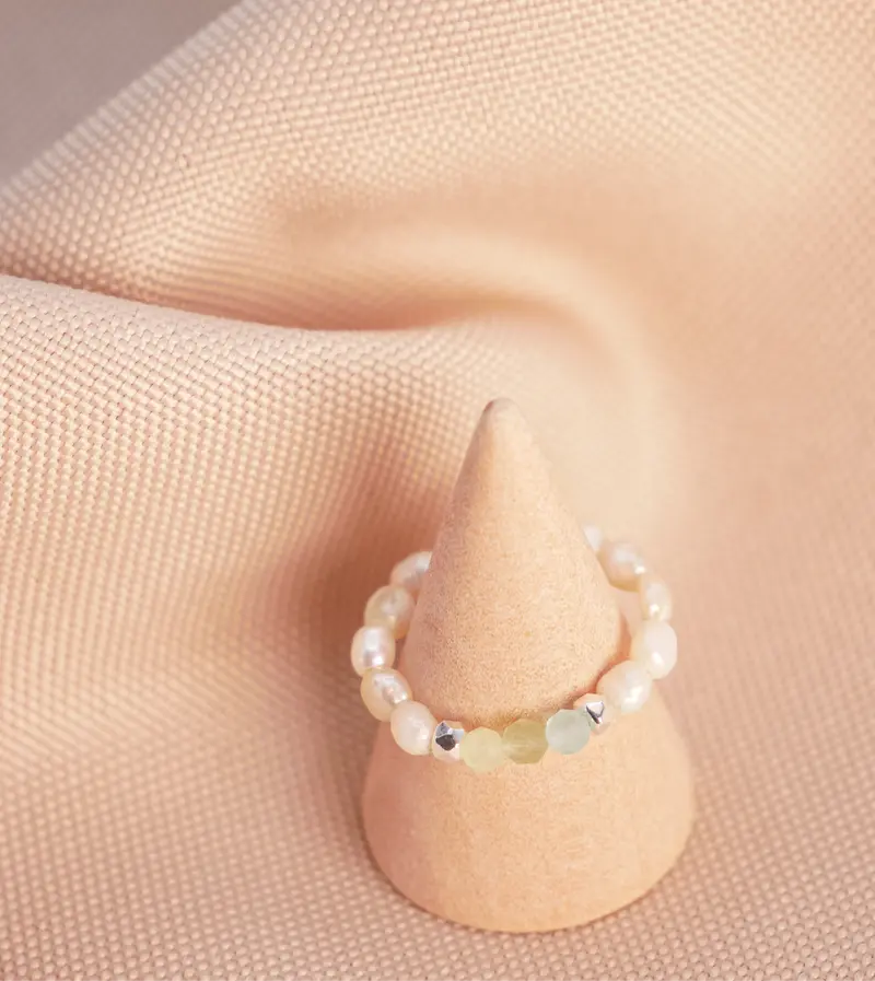 Aventurin Aquamarin Ring mit Perlen – Edelstein Ring