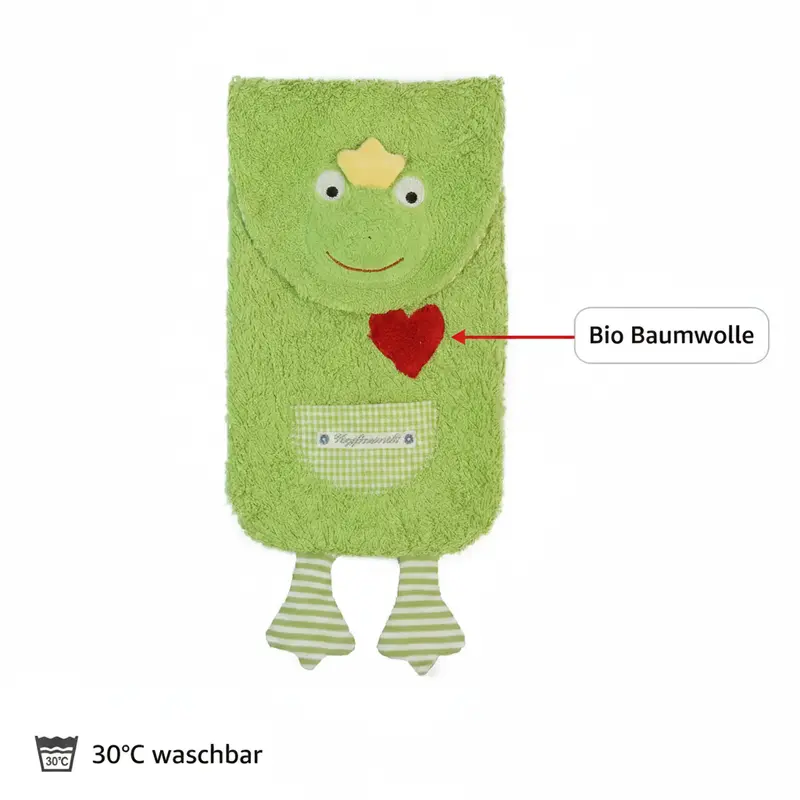 Bio Wärmflasche Frosch – Bio-Baumwolle & Naturkautschuk, handgefertigt
