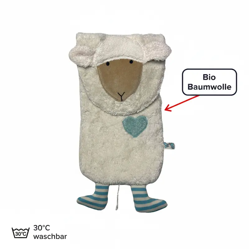 Bio Wärmflasche Schaf – Naturkautschuk & Bio-Baumwolle, handgefertigt