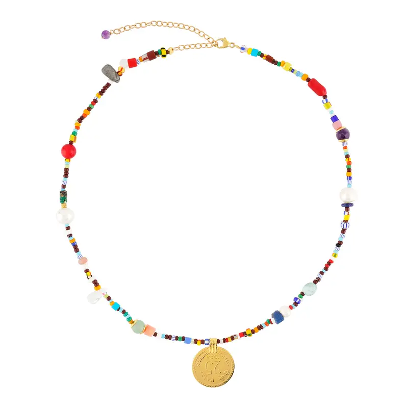 Bunte Choker-Kette "Afrika" Münze Gold