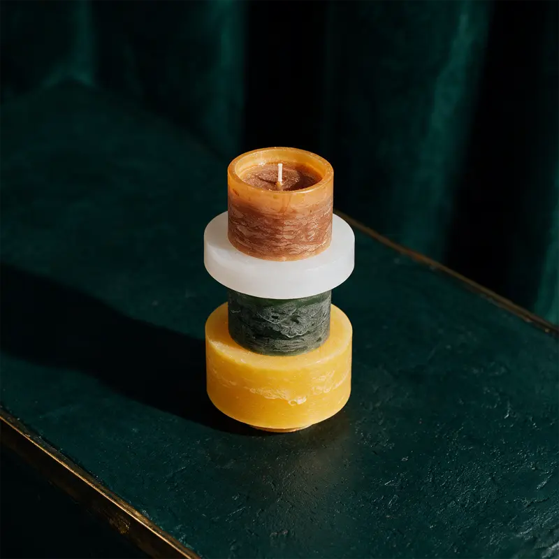 Candle Stack 04 Grün & Gelb | 4-teiliges Stapelkerzen-Set, ca. 110 Std.