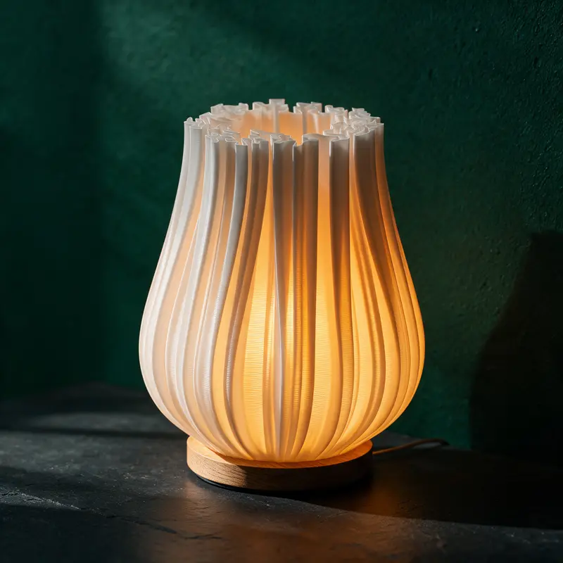 Cora Tischlampe | 3D-Druck & Eichenholz für warmes Lichtspiel