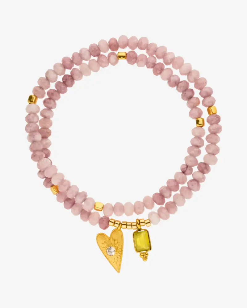 Doppelreihiges Armband 'Open heart & gelber Chalcedon' - Gold