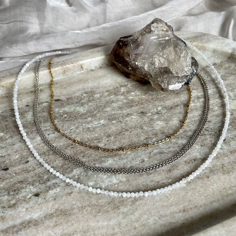 EDELSTEIN KETTE "REGENBOGEN MONDSTEIN" (facettiert)