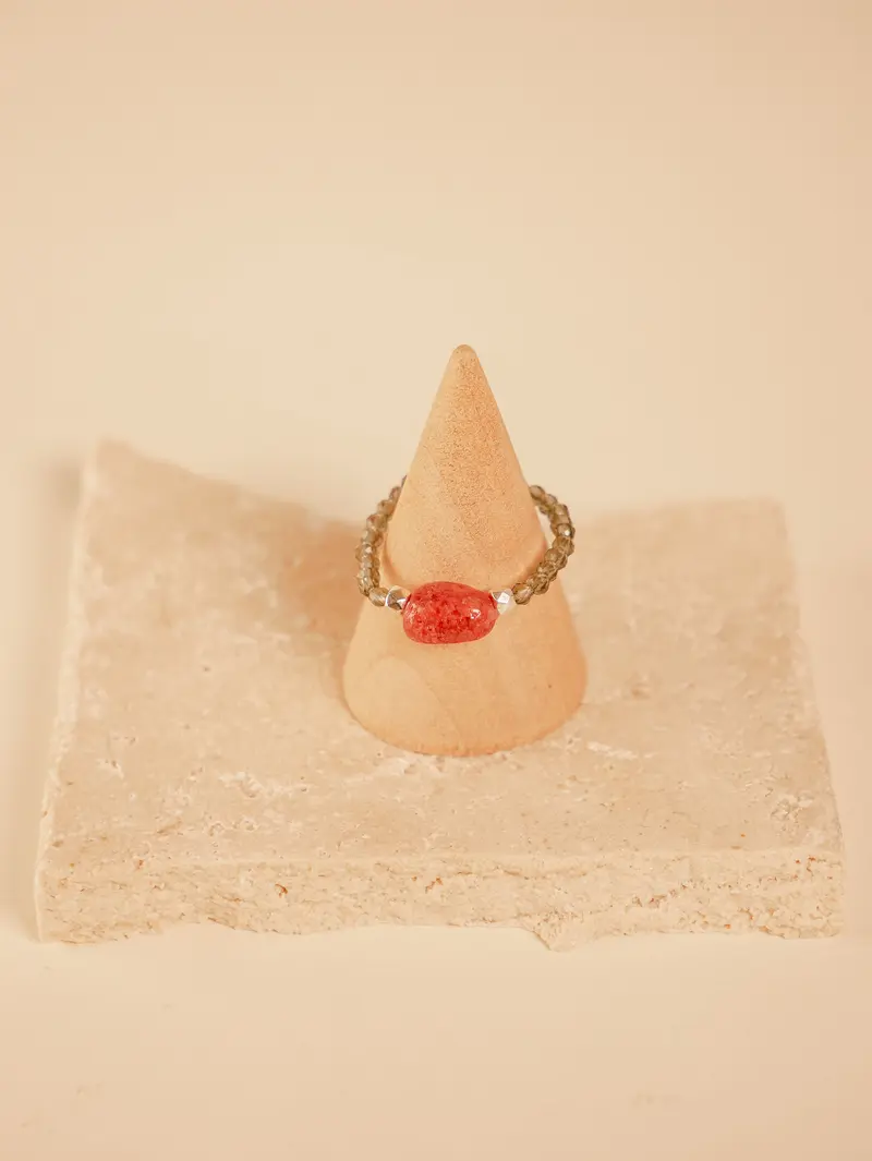 Erdbeerquarz Ring mit Perlen – Edelstein Ring