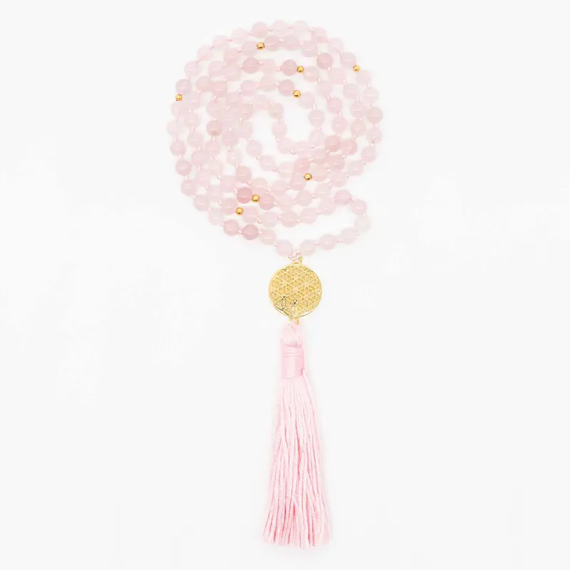 Fleur de Vie - Rosenquarz Mala