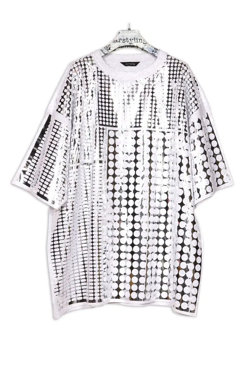 Foilover Silver-Mirror Bigshirt – silberne Multipattern-Folie unisex