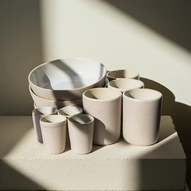 Frühstücksset Eelina Steingut handgefertigt Beige – 6, 12, 18 oder 24-teilig