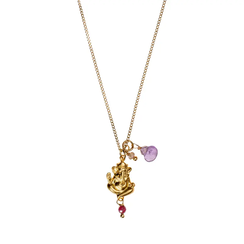 Ganesha Kette Matt-Gold  mit Edelsteinen