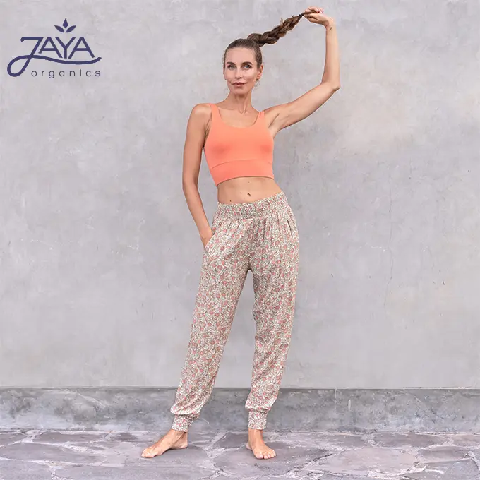 Jaya Ananda Damen Yoga Hose - creme flowers