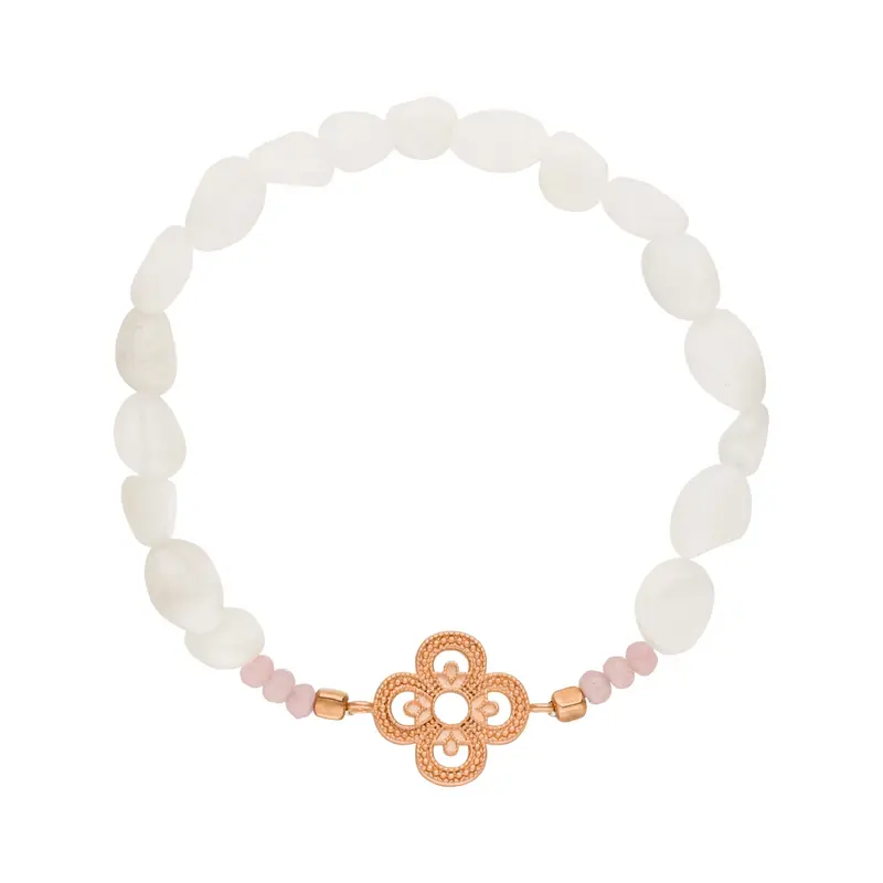 Kleeblatt Mondstein Armband „Gestärkt für das Glück“
