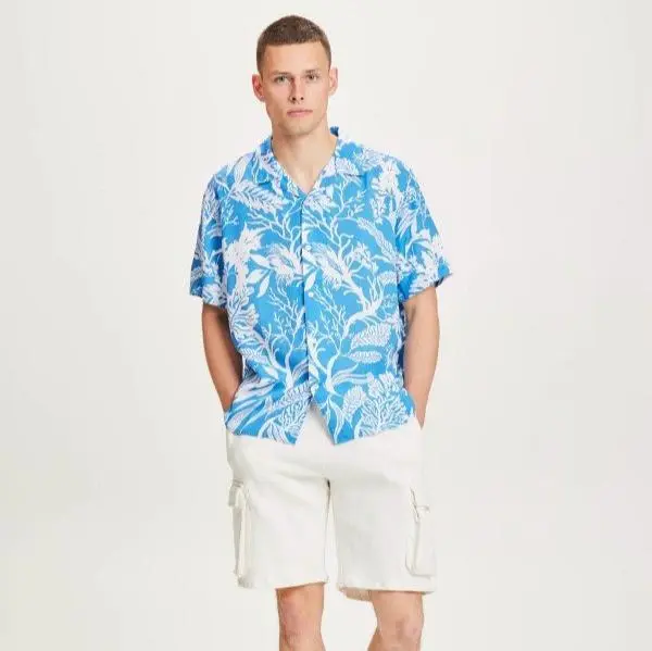 KnowledgeCotton Apparel Herren Kurzarm Hemd "Seabreeze"