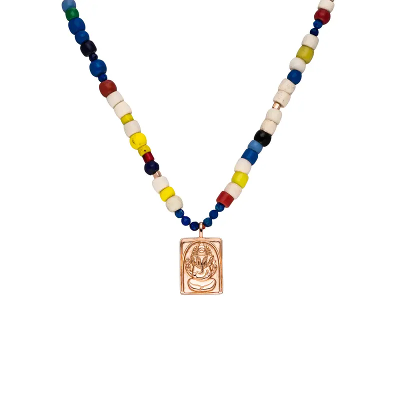 Lange Ganesha Vintage Kette „Glück & Mut“, Roségold