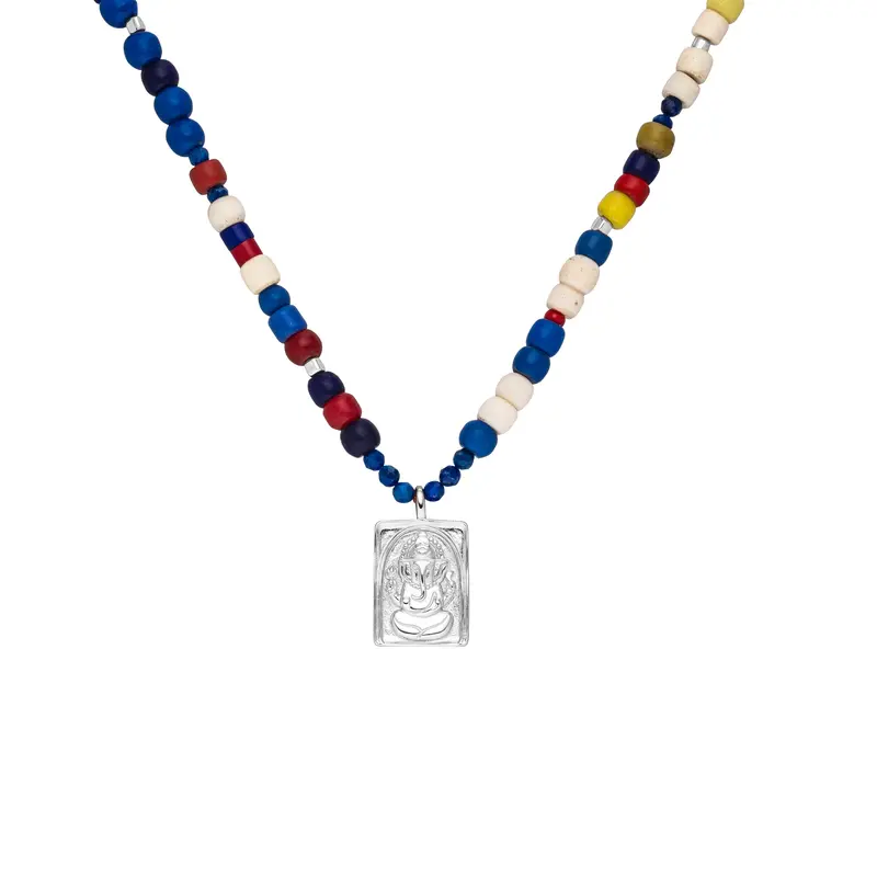Lange Ganesha Vintage Kette „Glück & Mut“, Silber