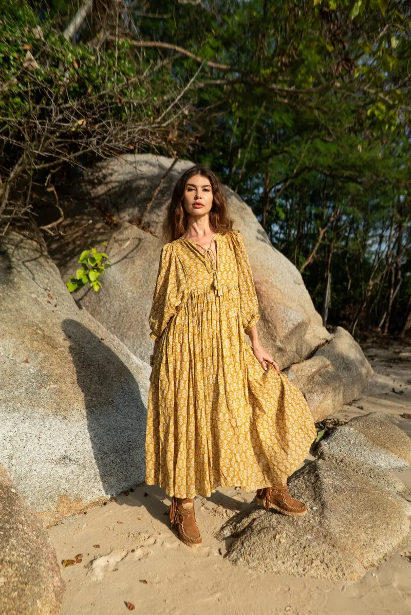 Langes Blockprint-Kleid LEONOR
