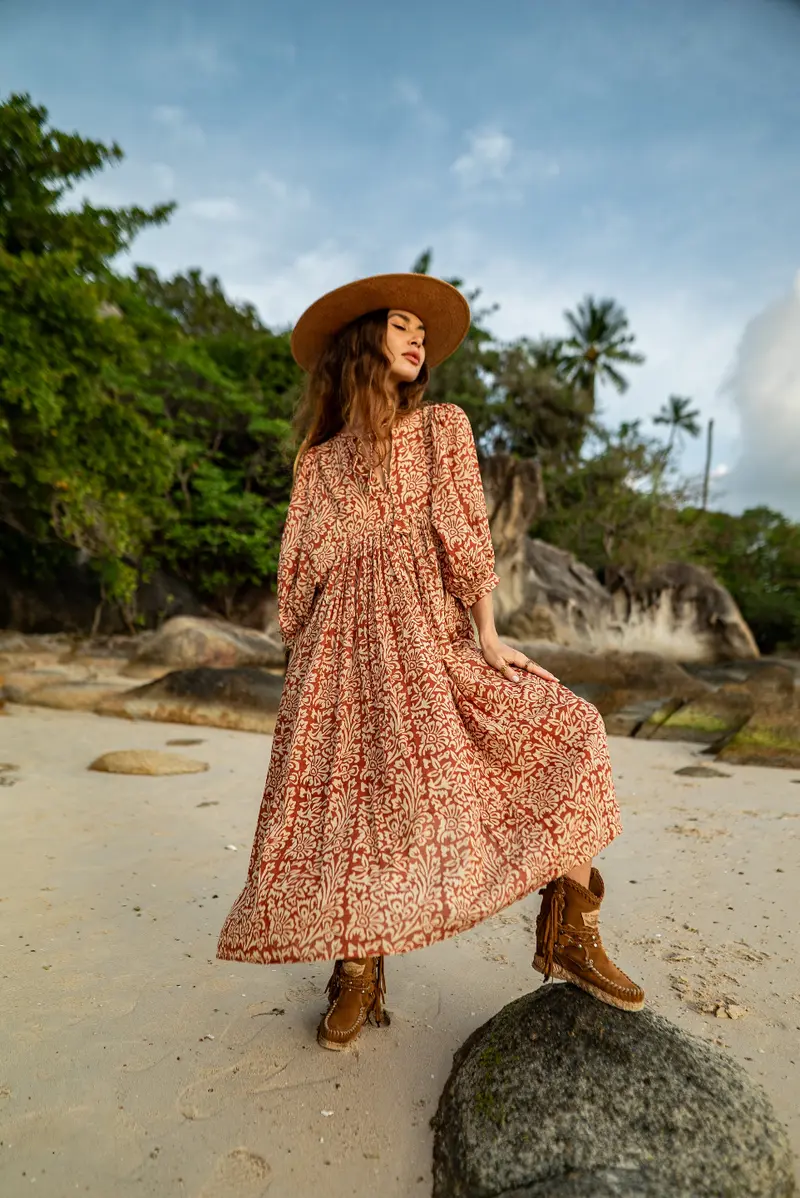 Langes Blockprint-Kleid MAYA