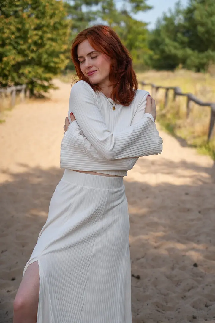 Lya Crop Pulli creamy white – Bio-Baumwolle | Cropped Strickpullover