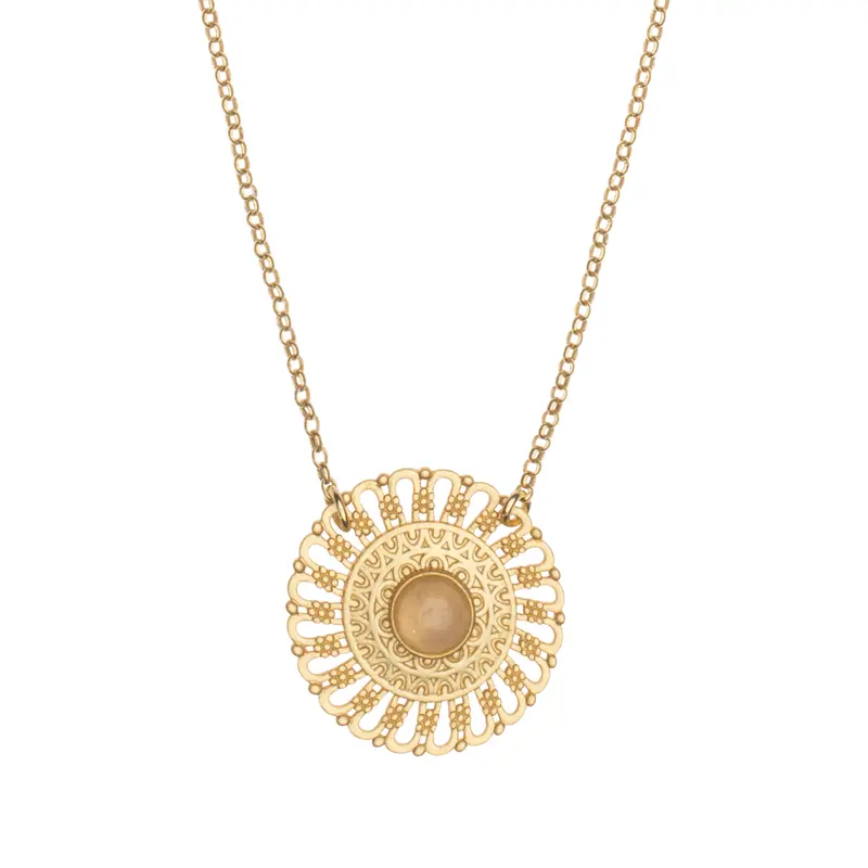 Mandala Kette Gold mit Rosenquarz