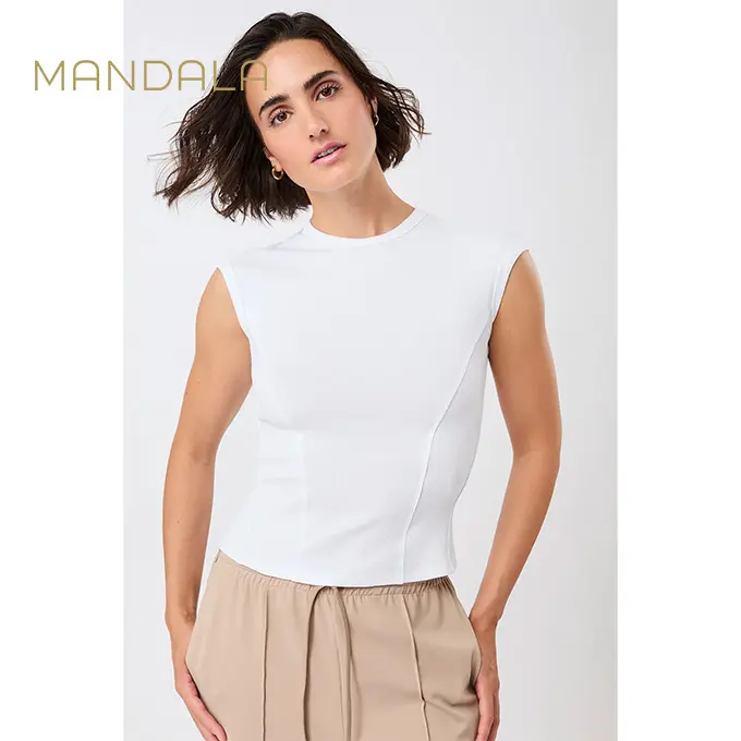 Mandala Ribbed Sports Top - white