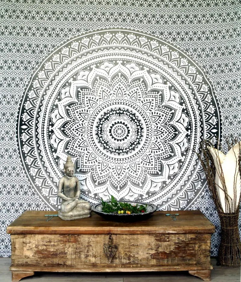 Mandala Wandbehang schwarz-weiss