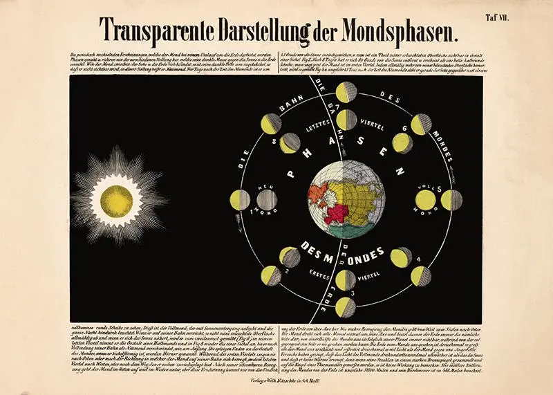 Moon Phases Astronomical Chart – Vintage Lithograph Poster