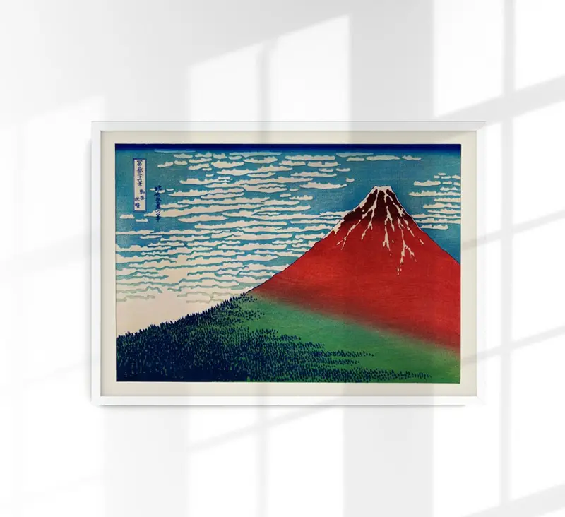 Mount Fuji Red Poster – Hokusai Ukiyo-e Holzschnitt Fine Art Edition