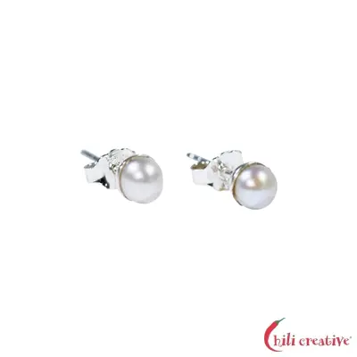Ohrstecker Perle weiß rund (6mm)