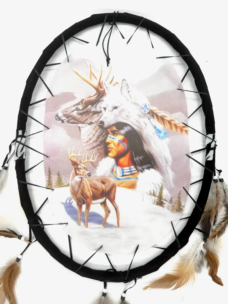 Ovaler Traumfänger – Indianer mit Hirsch