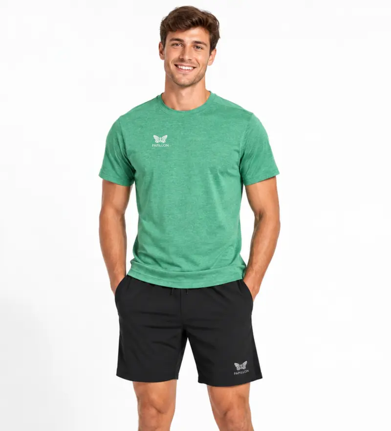 PAPILLON T-SHIRT HERREN, PETROLGRÜN-MELANGE