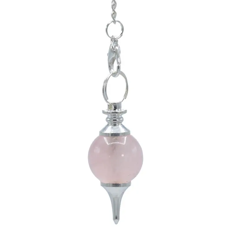 Pendel aus poliertem Rosenquarz mit Metallfassung