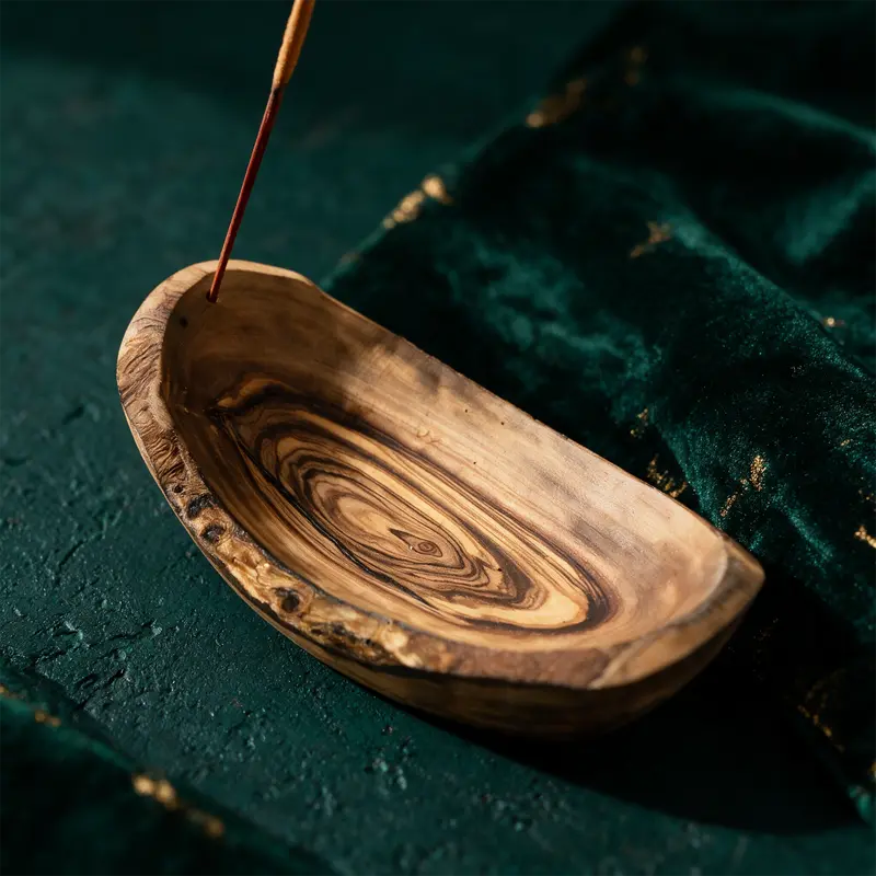 Räucherstäbchenhalter Olivenholz | Oval & rustikal, 16 cm