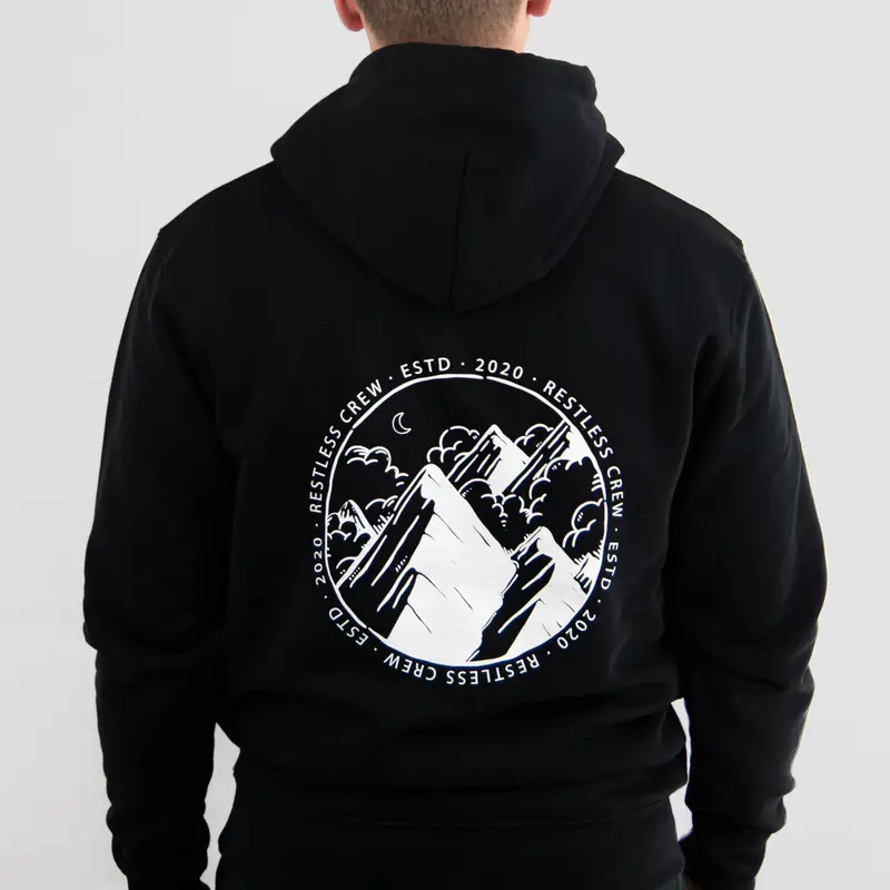 Restless Crew Unisex Hoodie "MOUNTAINS" - Black