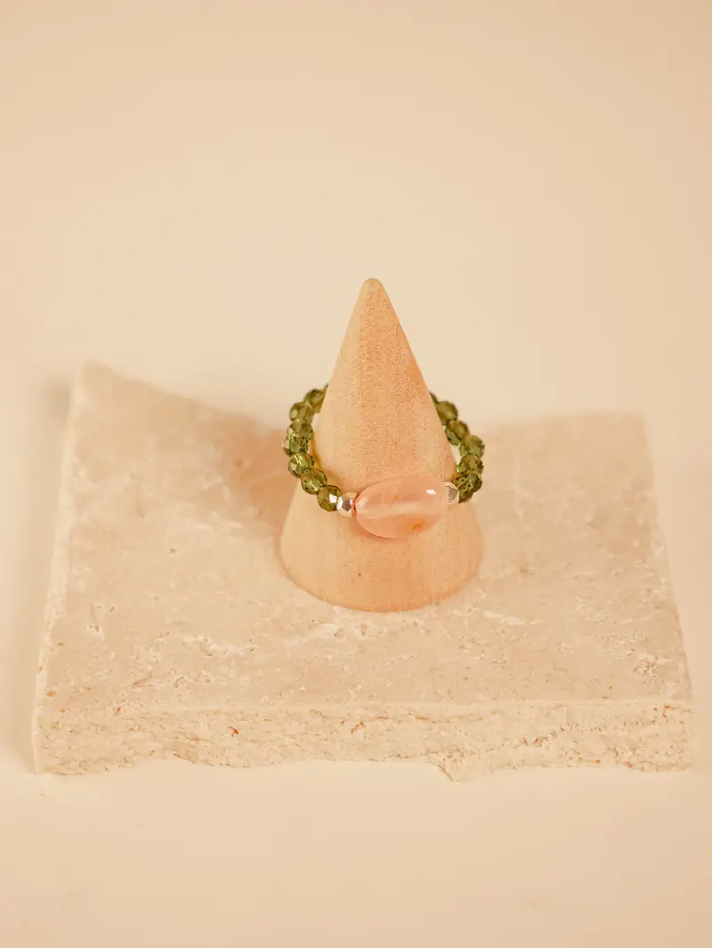 Rosenquarz Achat Ring mit Perlen – Edelstein Ring