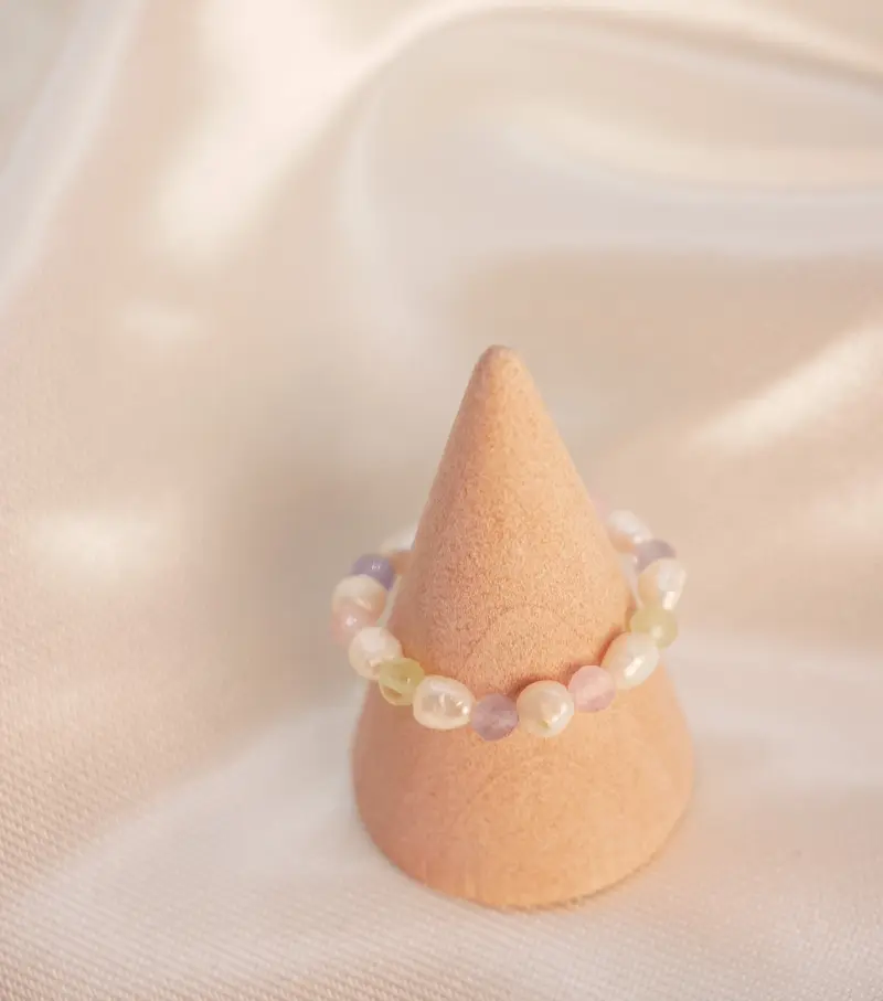 Rosenquarz Amethyst Citrin Ring mit Perlen – Edelstein Ring