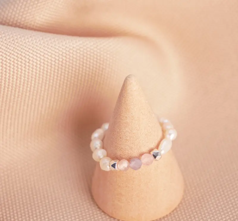 Rosenquarz Amethyst Ring mit Perlen – Edelstein Ring