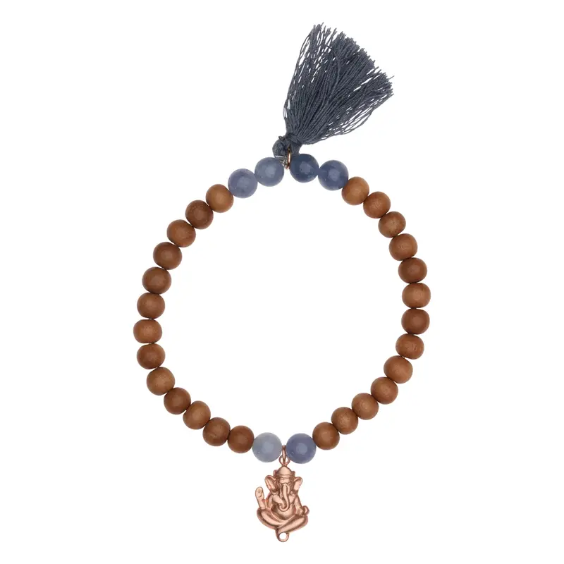 Shanti Armband Sandelholz-Stretch, Ganesha & Aquamarin