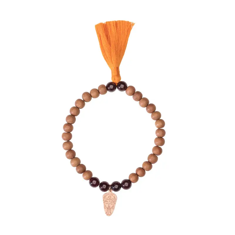 Shanti Armband Sandelholz-Stretch, Namasté Roségold & Granat
