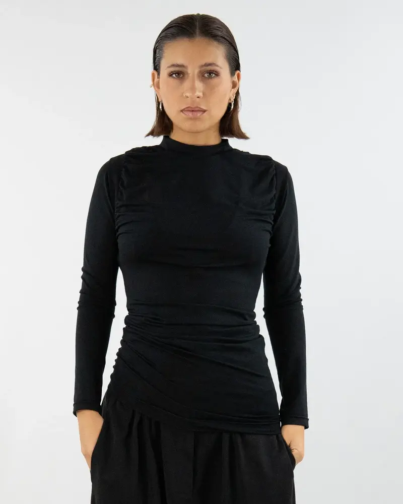 SOULAGE Longshirt mit Raffung & Wasserfall-Detail TENCEL™ Made in Berlin