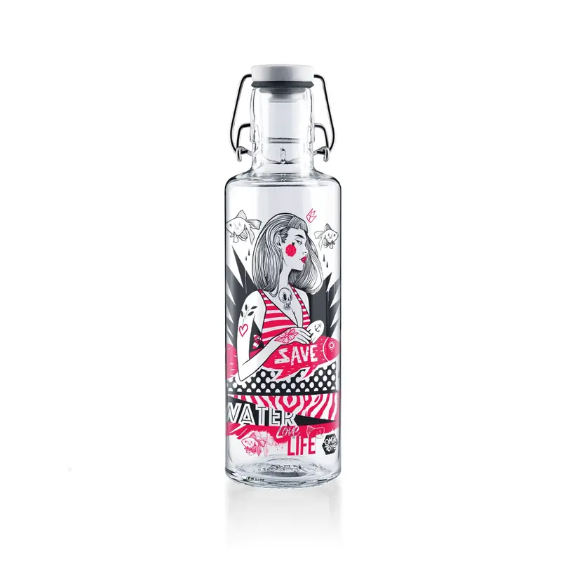 soulbottles 0,6l Glastrinkflasche "Save water, love life"