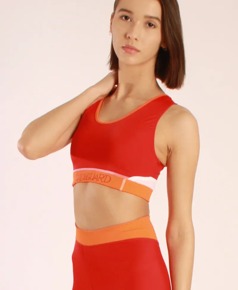 Sports Bra Eyemouth Rot – Elastisches Unterbrustband | Recyceltes ECONYL® | Netz-Einsatz