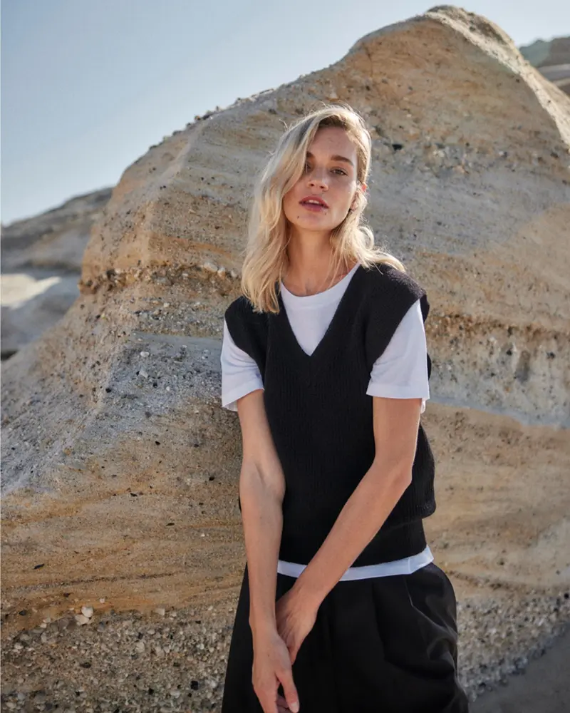 Strick Pullover Merino Wolle V-Ausschnitt – GOTS zertifiziert, fair gefertigt Italien