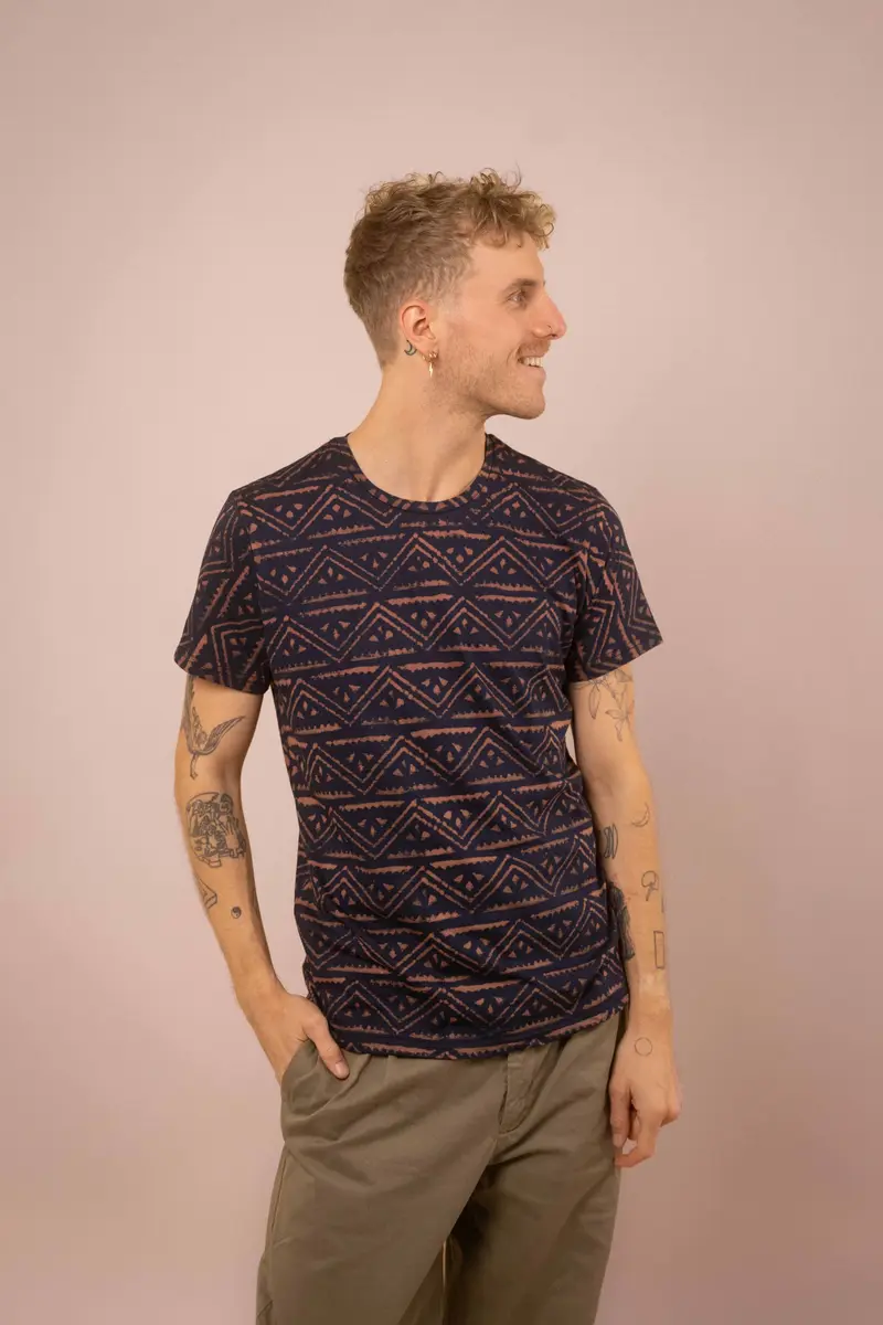 T-Shirt mit Blockprints blau-rosé