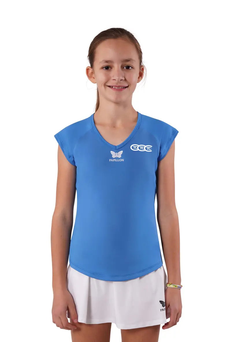 T-SHIRT V-AUSSCHNITT, MÄDCHEN, BLAU