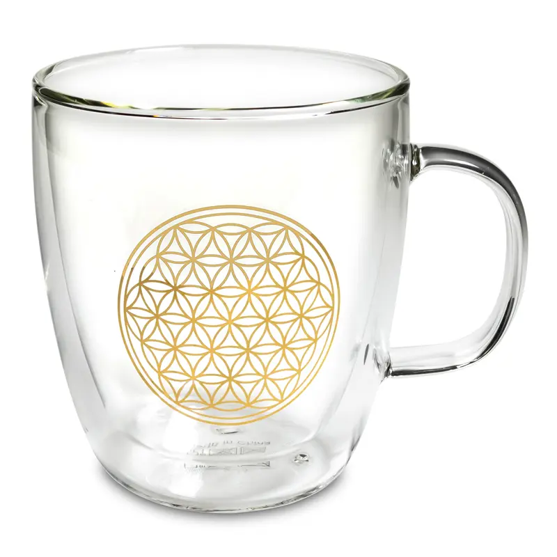 Teeglas doppelwandig Blume des Lebens – Glas – 400 ml – Gold